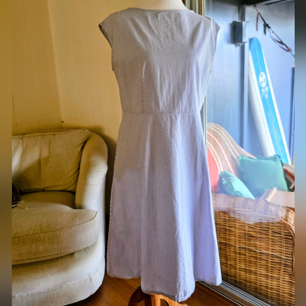 Uniqlo Blue and White Striped SEERSUCKER Dress L - Picture 3 of 7